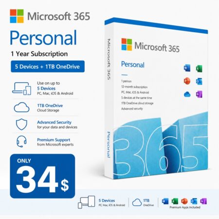 Microsoft 365 Personal - 1 Year Subscription (5 Devices + 1TB OneDrive)